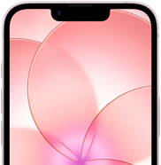 iPhone 17e, vista parcial de la parte frontal con Ceramic Shield 2, color rosa pálido, el fondo de pantalla muestra la imagen de una flor rosa