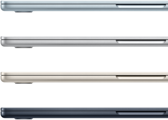 Parte lateral de cuatro laptops MacBook Air que muestran cuatro acabados diferentes