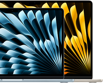 Dos MacBook Air que muestran el tamaño relativo de las pantallas: 13.6 pulgadas y 15.3 pulgadas, medidas en diagonal