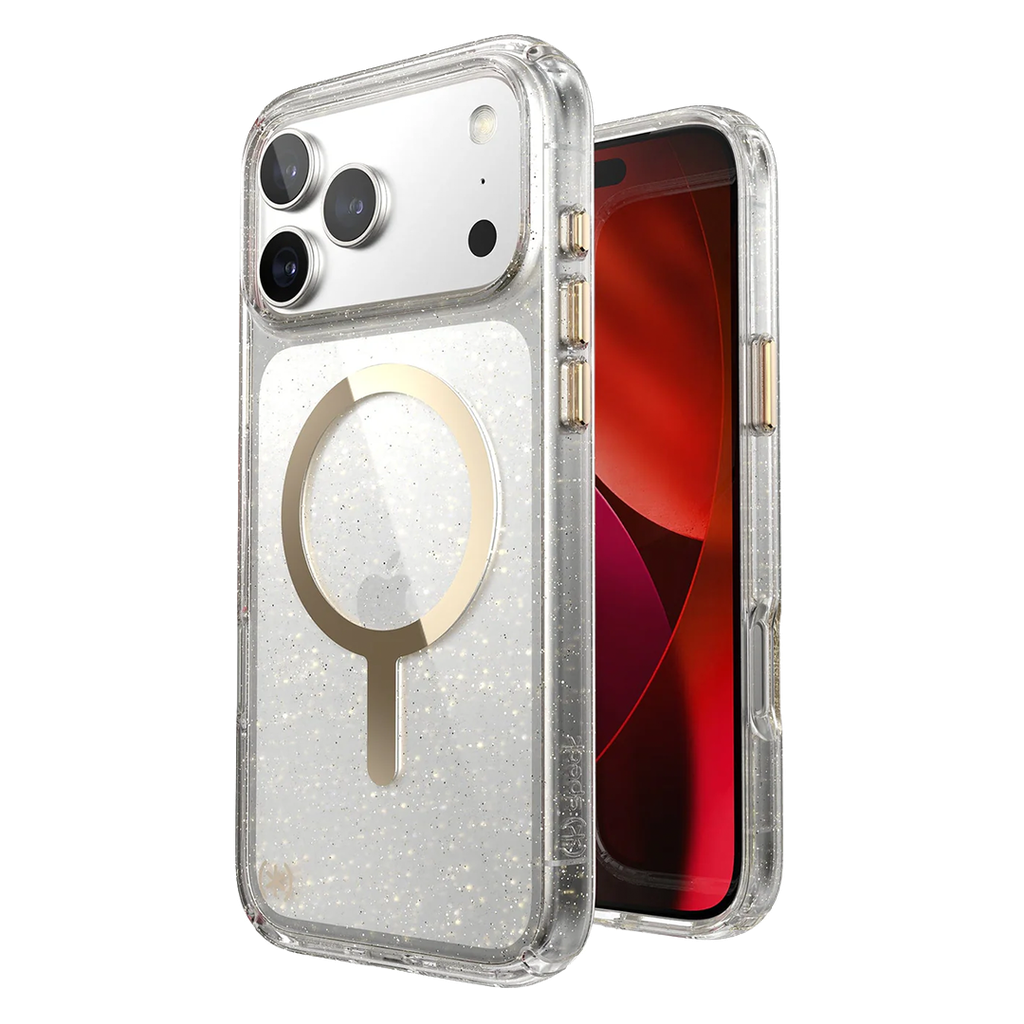 Speck Presidio Lux con MagSafe para iPhone 17 Pro Max - Glitter/Oro Metalico