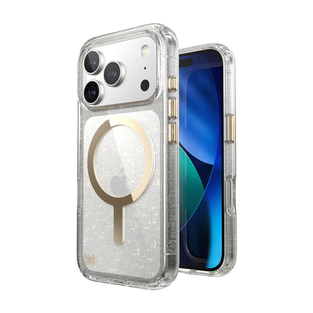 Speck Presidio Lux con MagSafe para iPhone 17 Pro - Hyper Glitter Espejado/Plata Metalico