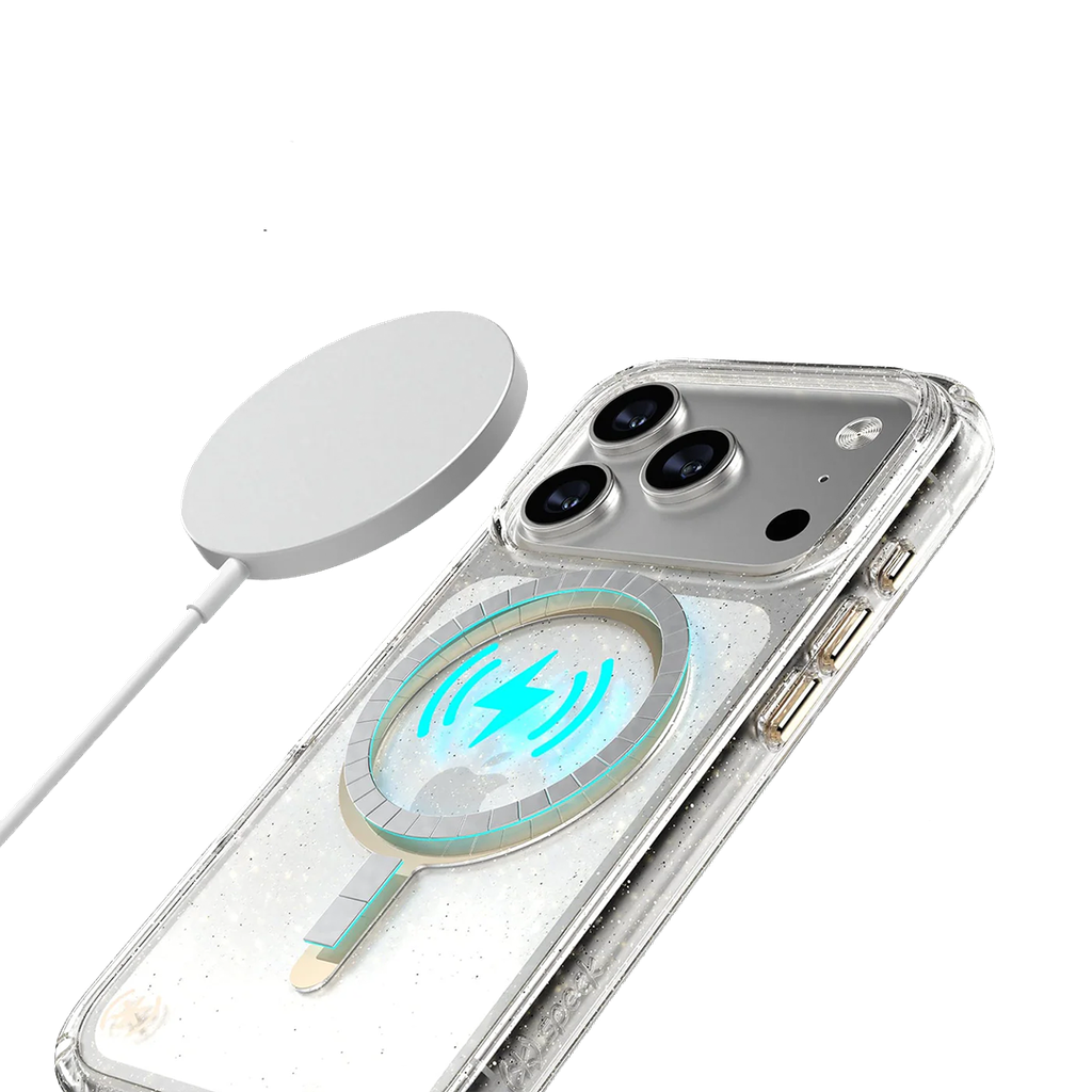 Speck Presidio Lux con MagSafe para iPhone 17 Pro - Hyper Glitter Espejado/Plata Metalico