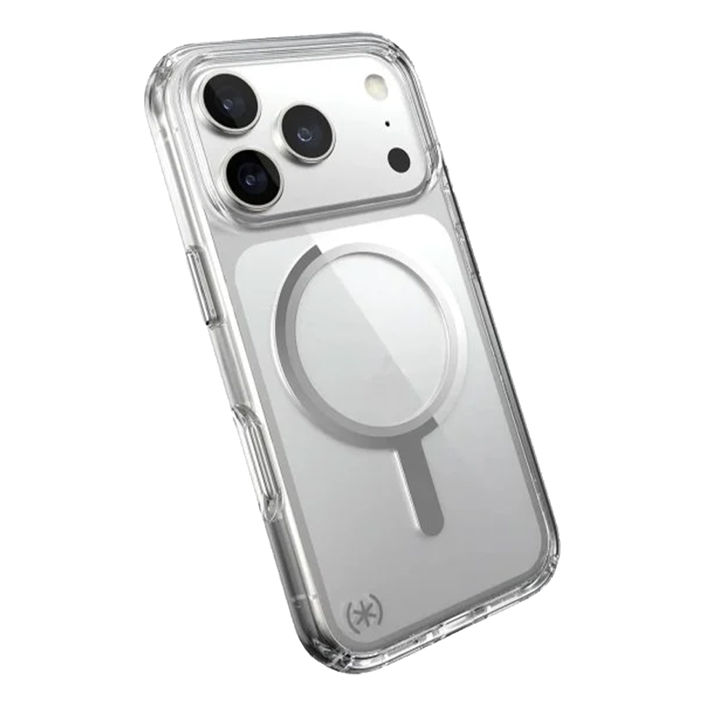 Speck Presidio Perfect Transparente con MagSafe para iPhone 17 Pro - Transparente/Transparente/Plata