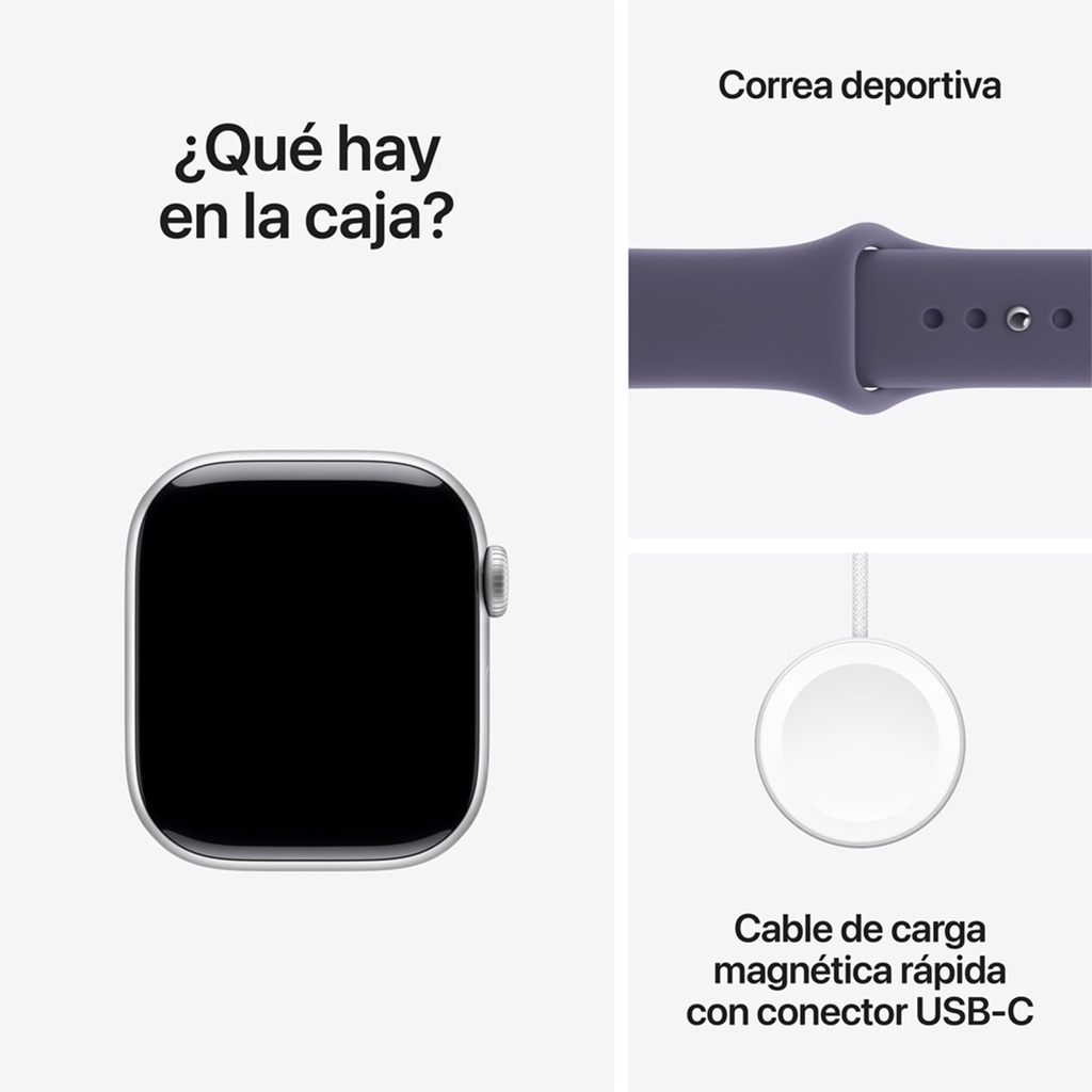 Apple Watch Series 11 (GPS) 42 mm - Caja de Aluminio Plata - Banda Deportiva Morado Niebla - S/M