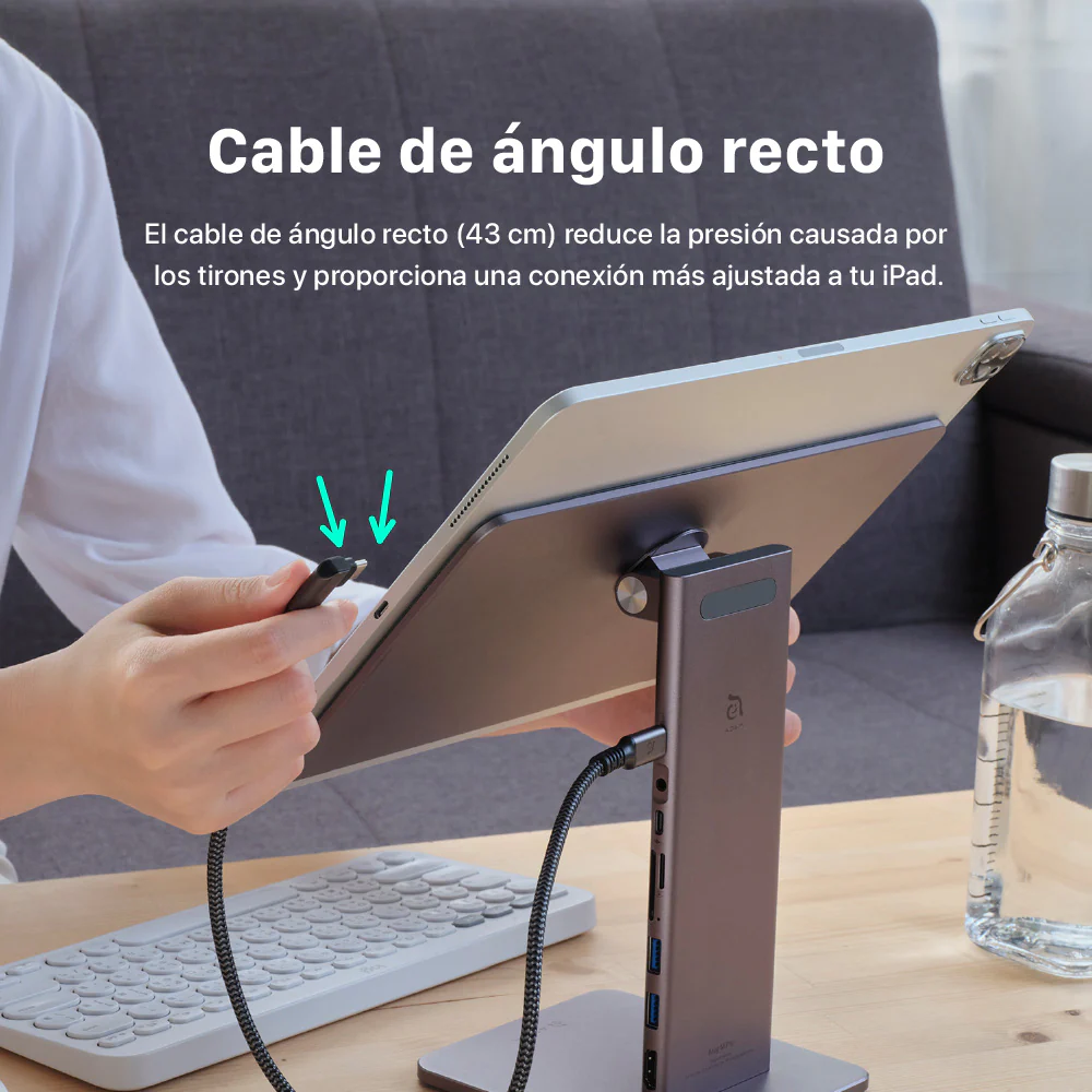 Soporte magnético (adaptador integrado) 8-en-1 Mag M Pro de USB-C a HDMI/USB-A/USB-C/Lector de tarjeta SD/microSD para iPad Pro 11" de Adam Elements - Gris espacial