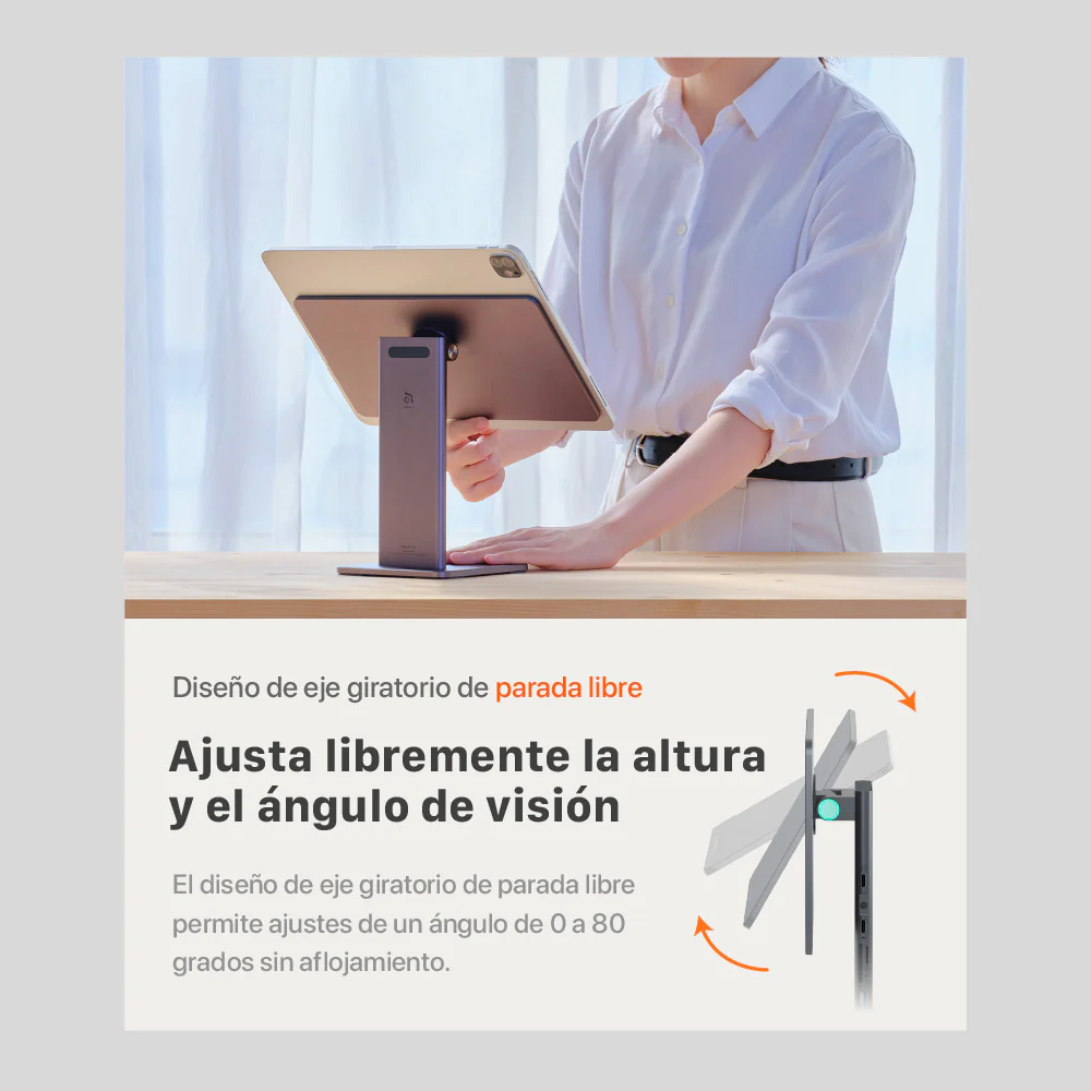 Soporte magnético (adaptador integrado) 8-en-1 Mag M Pro de USB-C a HDMI/USB-A/USB-C/Lector de tarjeta SD/microSD para iPad Pro 11" de Adam Elements - Gris espacial