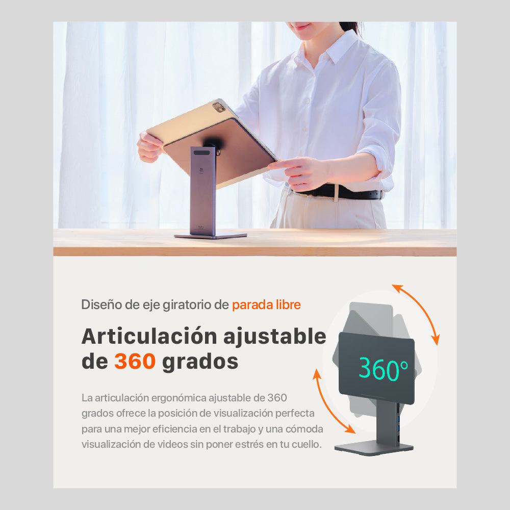 Soporte magnético (adaptador integrado) 8-en-1 Mag M Pro de USB-C a HDMI/USB-A/USB-C/Lector de tarjeta SD/microSD para iPad Pro 11" de Adam Elements - Gris espacial