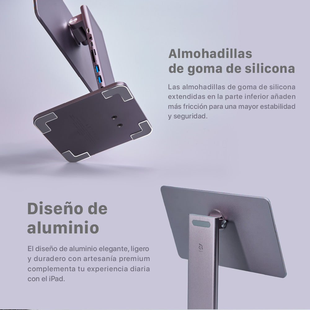 Soporte magnético (adaptador integrado) 8-en-1 Mag M Pro de USB-C a HDMI/USB-A/USB-C/Lector de tarjeta SD/microSD para iPad Pro 11" de Adam Elements - Gris espacial