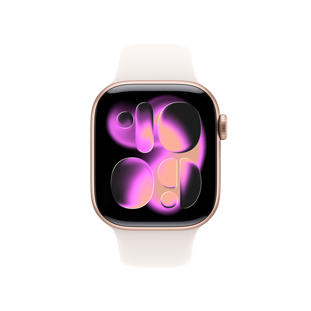 Apple Watch Series 11 (GPS + Cellular) 42 mm - Caja de aluminio oro rosa - Banda deportiva rosa claro - S/M