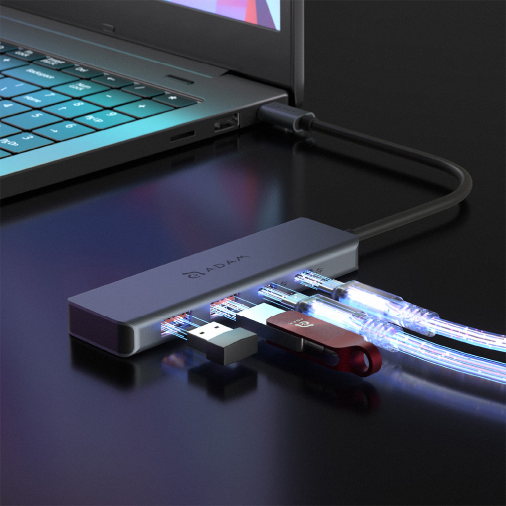 Adaptador 4-en-1 CASA Hub A04 Gen 2 de USB-C a 2 USB/2 USB-C de Adam Elements - Gris