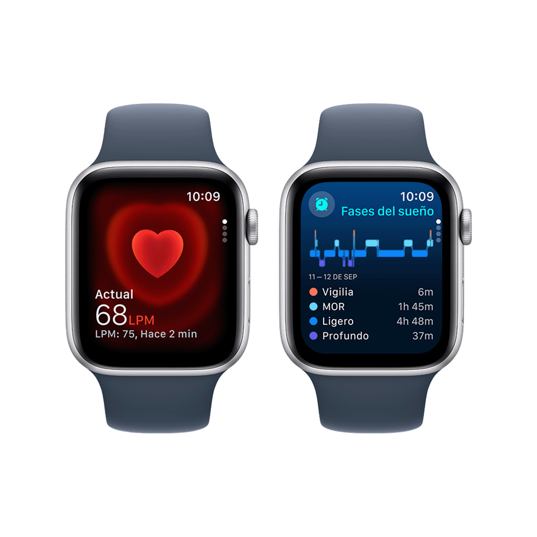 Apple Watch SE GPS 44mm - Caja de Aluminio Plata con Banda Deportiva Azul Tormenta - M/L