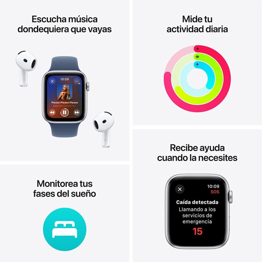 Apple Watch SE GPS 44mm - Caja de Aluminio Blanco Estrella - Banda Deportiva Blanco Estrella -  M/L