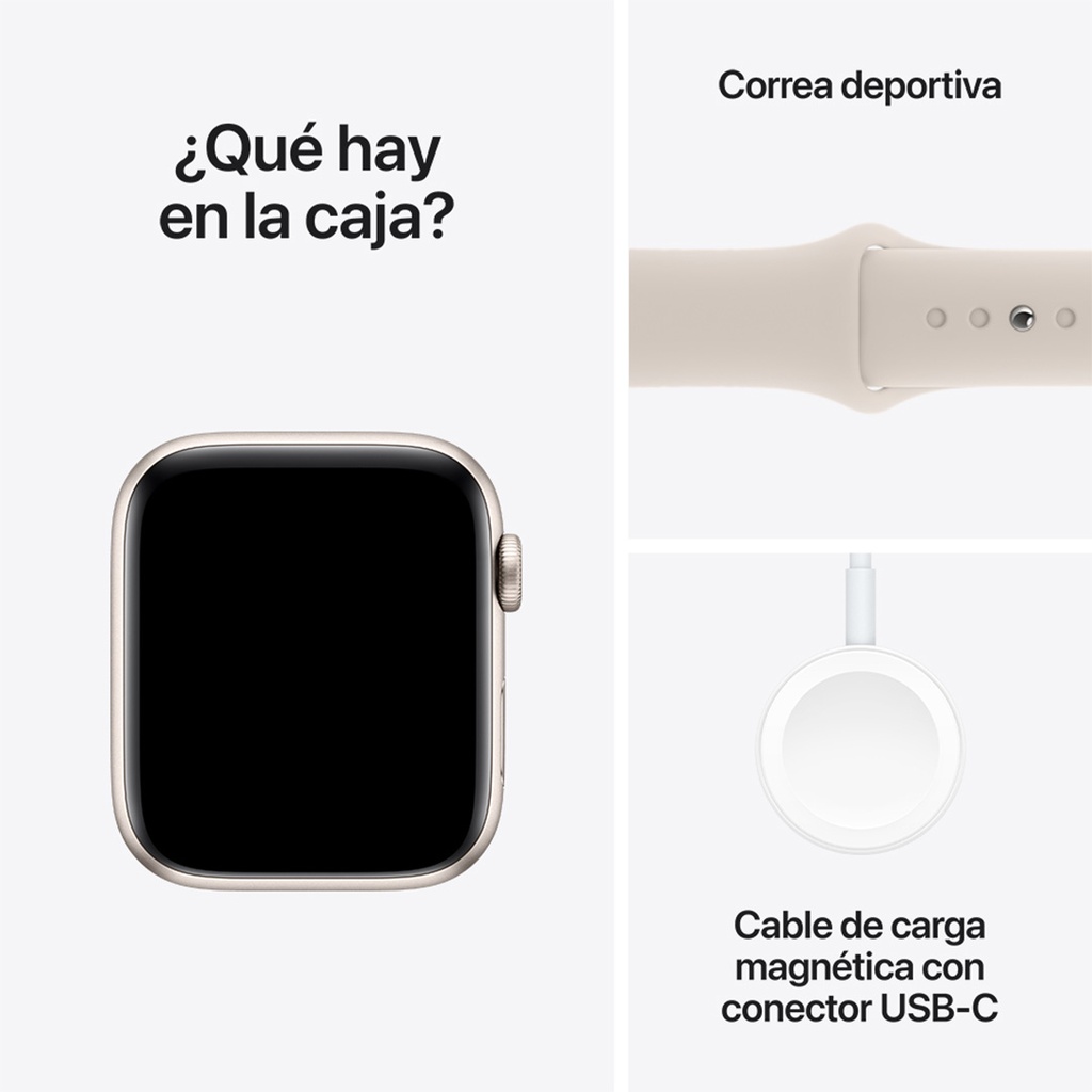 Apple Watch SE GPS 44mm - Caja de Aluminio Blanco Estrella - Banda Deportiva Blanco Estrella -  M/L