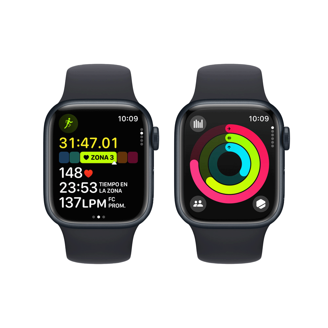 Apple Watch Series 9 GPS - 41mm - Caja de Aluminio Medianoche con Banda Deportiva Medanoche - S/M