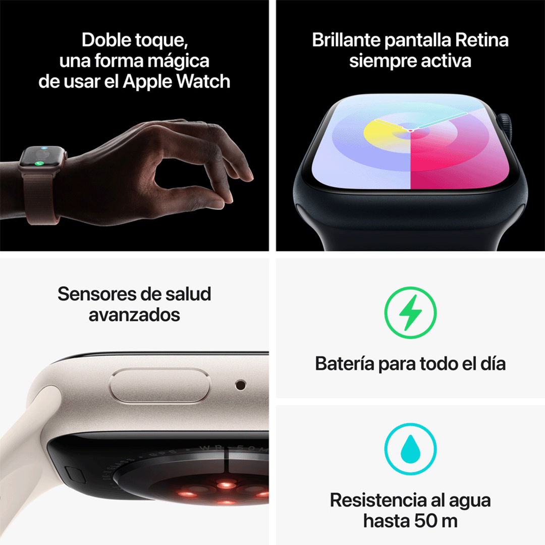 Apple Watch Series 9 GPS - 41mm - Caja de Aluminio Medianoche con Banda Deportiva Medanoche - S/M