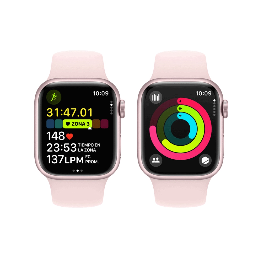 Apple Watch Series 9 GPS - 41mm - Caja de Aluminio Rosa con Banda Deportiva Rosa Claro - M/L