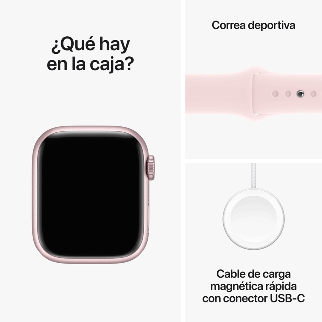 Apple Watch Series 9 GPS - 41mm - Caja de Aluminio Rosa con Banda Deportiva Rosa Claro - M/L