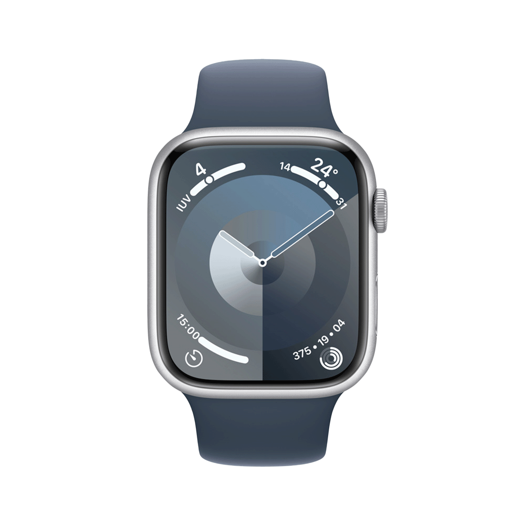 Apple Watch Series 9 GPS - 45mm - Caja de Aluminio Plata con Banda Deportiva Azul Tormenta - S/M