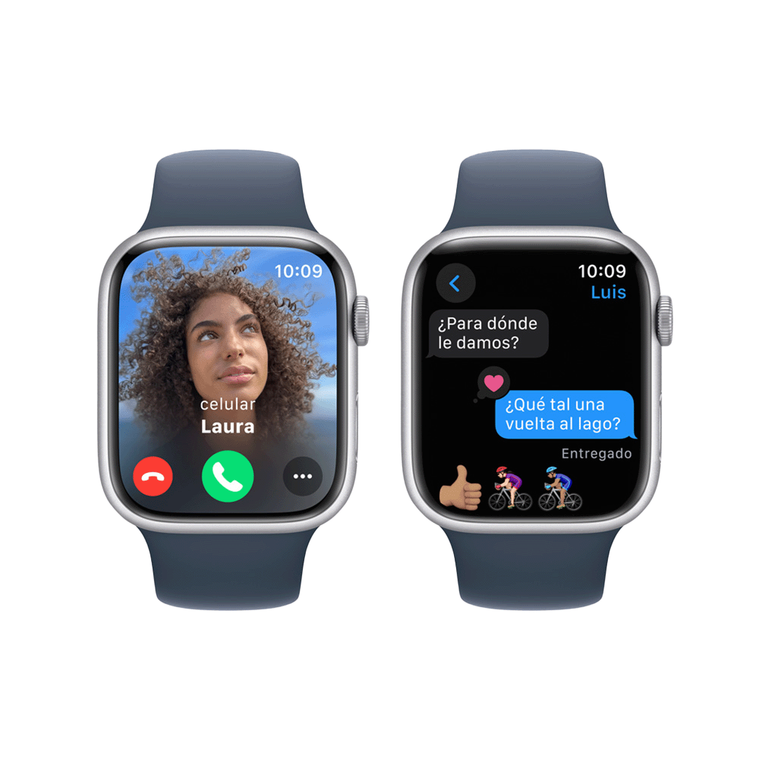 Apple Watch Series 9 GPS - 45mm - Caja de Aluminio Plata con Banda Deportiva Azul Tormenta - S/M