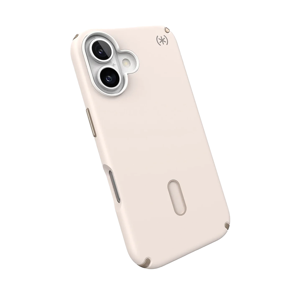 Speck Presidio 2 Pro Funda con ClickLock para iPhone 16 - Blanco Hueso/Dorado Reliquia/Marrón Avellana