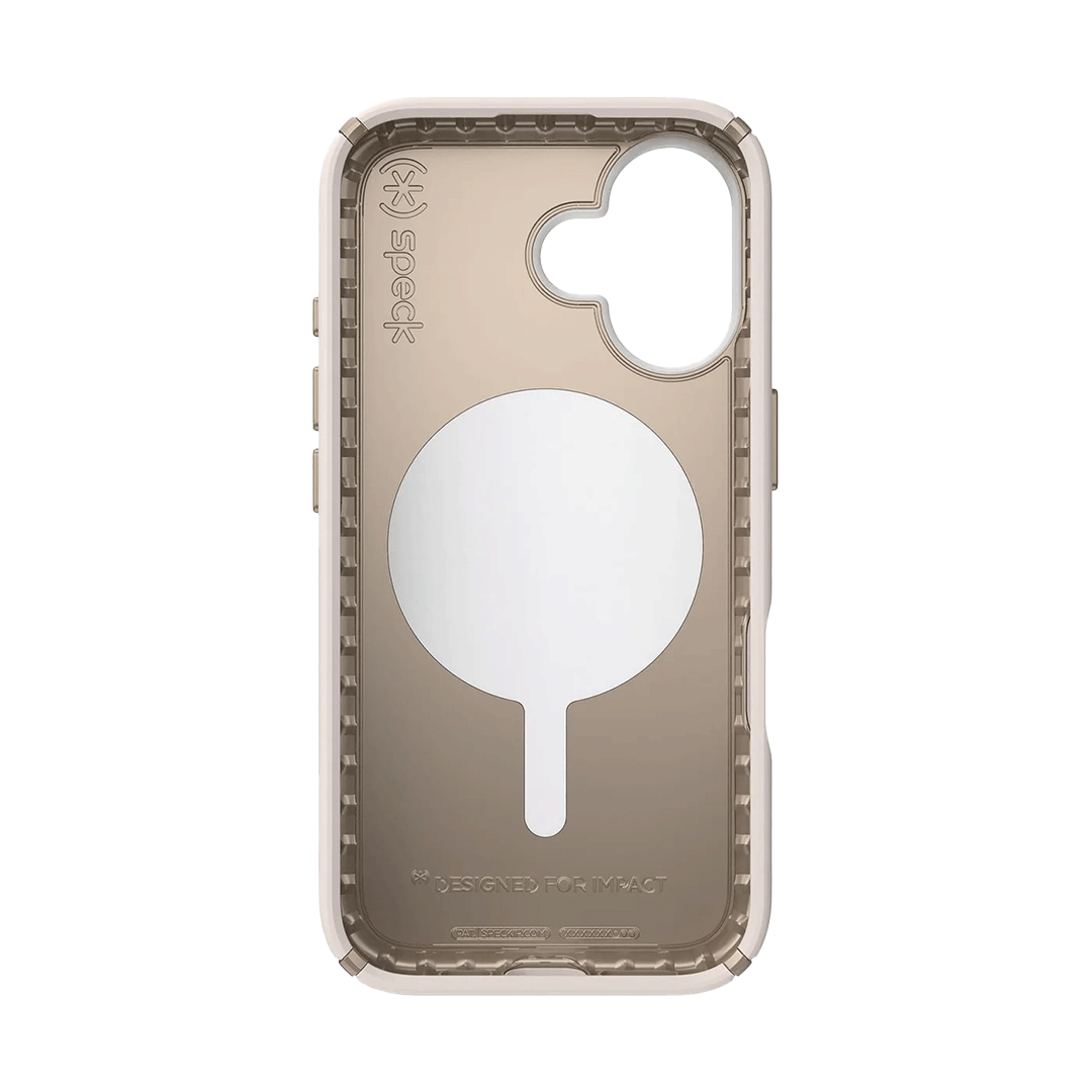 Speck Presidio 2 Pro Funda con ClickLock para iPhone 16 - Blanco Hueso/Dorado Reliquia/Marrón Avellana