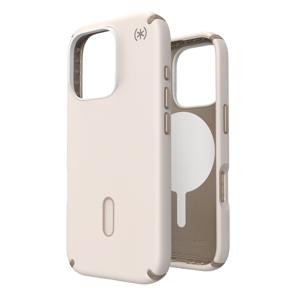 Speck Presidio 2 Pro Funda con ClickLock para iPhone 16 Pro - Hueso/Dorado Herencia/Avellana