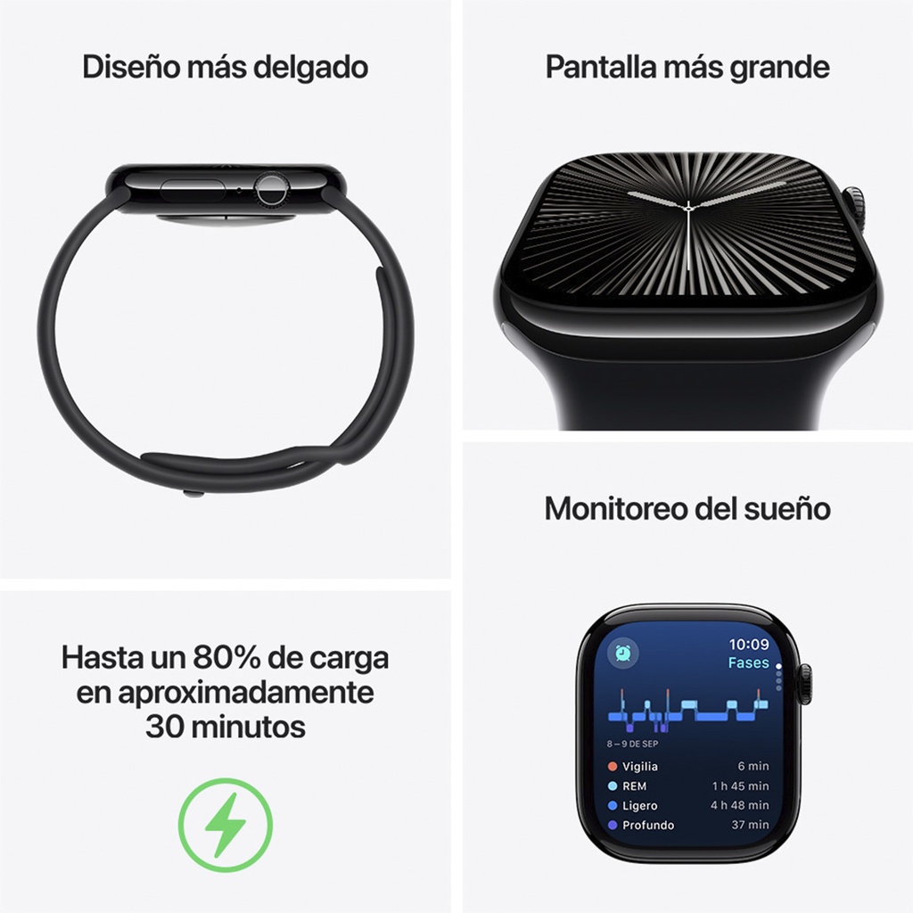 Apple Watch S10 GPS 42mm - Caja de Aluminio Plata - Banda Deportiva Azul Denim - M/L