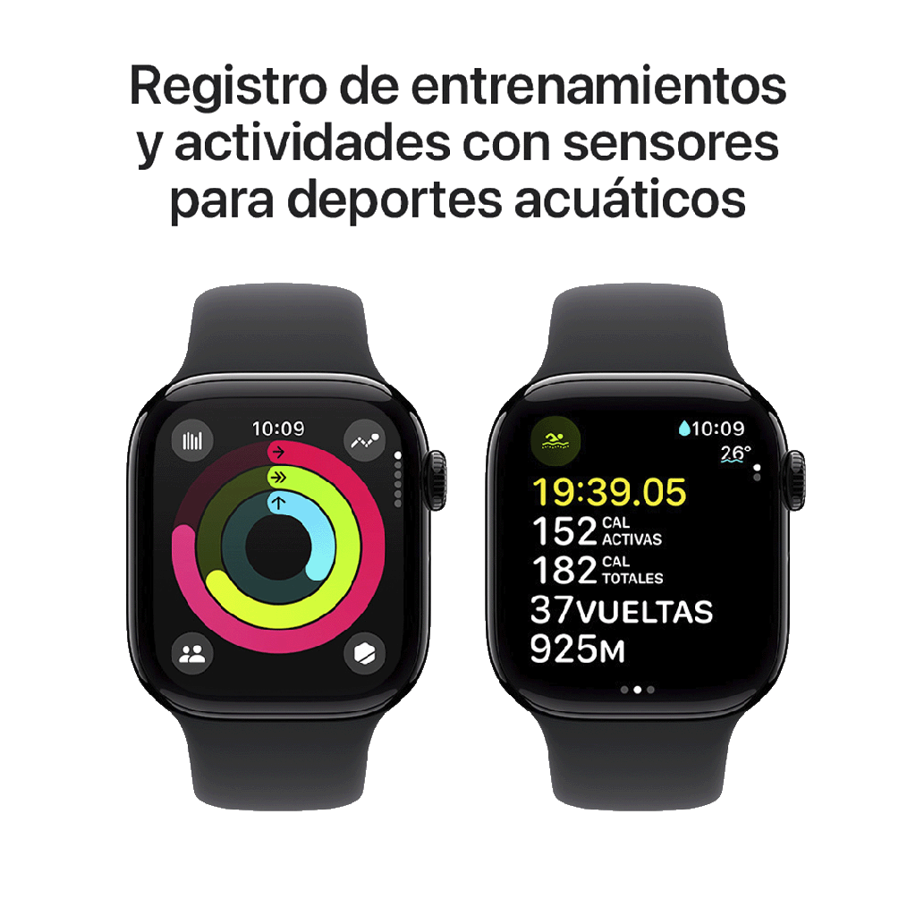 Apple Watch S10 GPS 42mm - Caja de Aluminio Negro Azabache - Banda Deportiva Negra -M/L