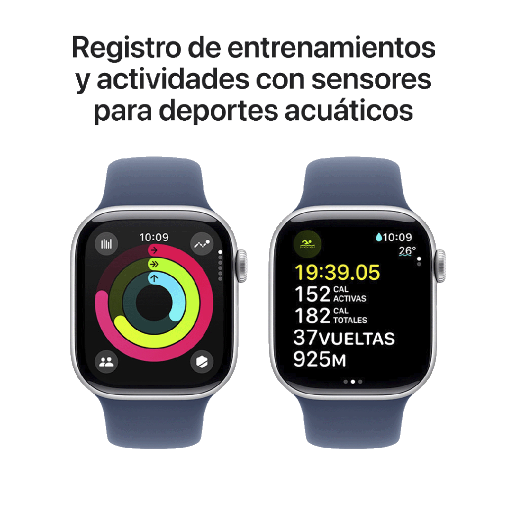 Apple Watch S10 GPS 42mm - Caja de Aluminio Plata - Banda Deportiva Azul Denim - M/L