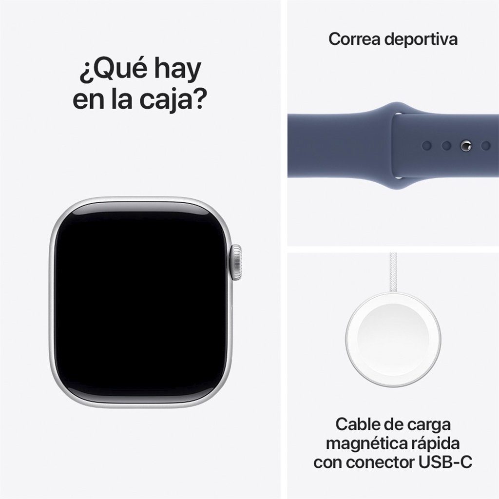 Apple Watch S10 GPS 42mm - Caja de Aluminio Plata - Banda Deportiva Azul Denim - M/L