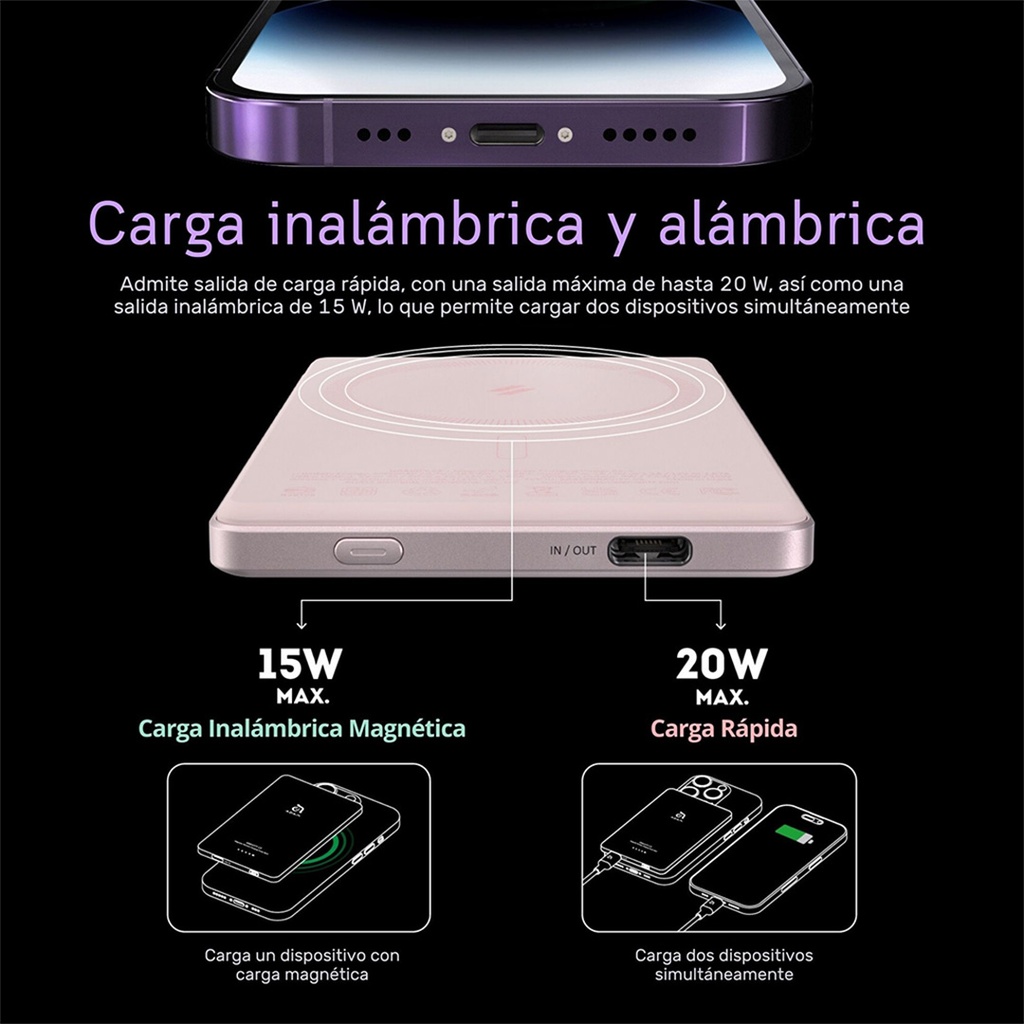 Adam Elements GRAVITY C5 5000mAh Banco de carga magnético inalámbrico - Rosa