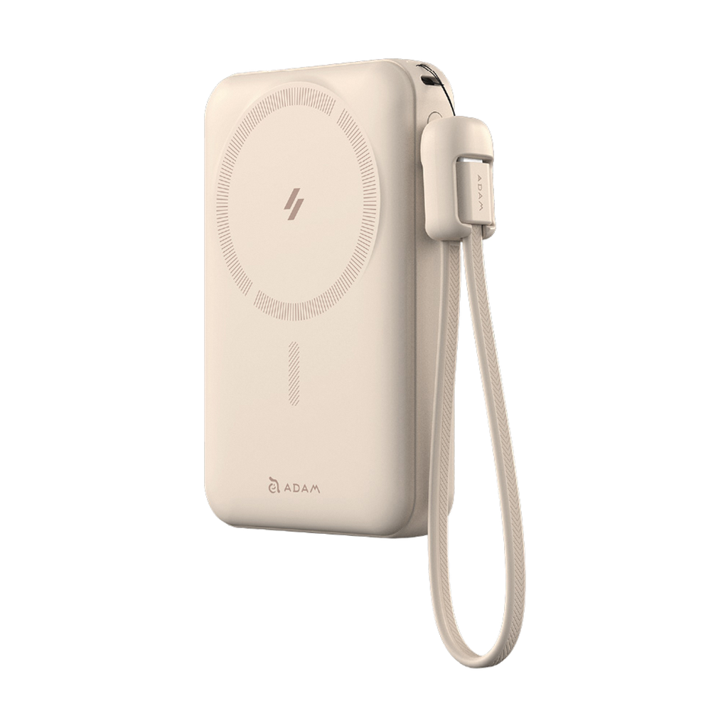 Batería externa magnética inalámbrica 8-en-1 con cable USB-C integrado y soporte plegable VIONTA C2 Pro de 10.000 mAh de Adam Elements - Beige