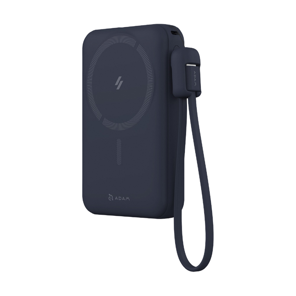 Batería externa magnética inalámbrica 8-en-1 con cable USB-C integrado y soporte plegable VIONTA C2 Pro de 10.000 mAh de Adam Elements - Medianoche