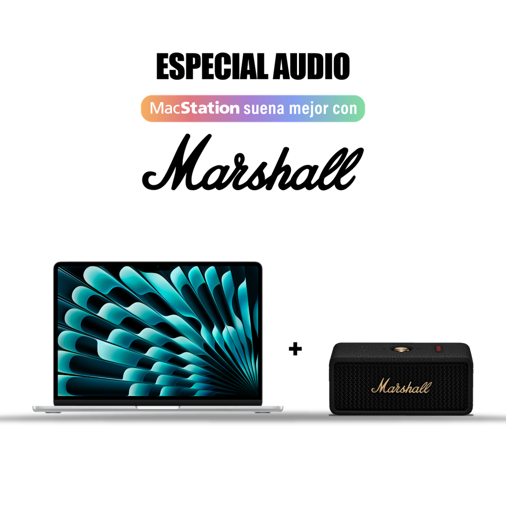 MacBook Air 13" M4 256GB Plata + [1006884] Marshall Emberton III Parlante Bluetooth - Negro y Brasa