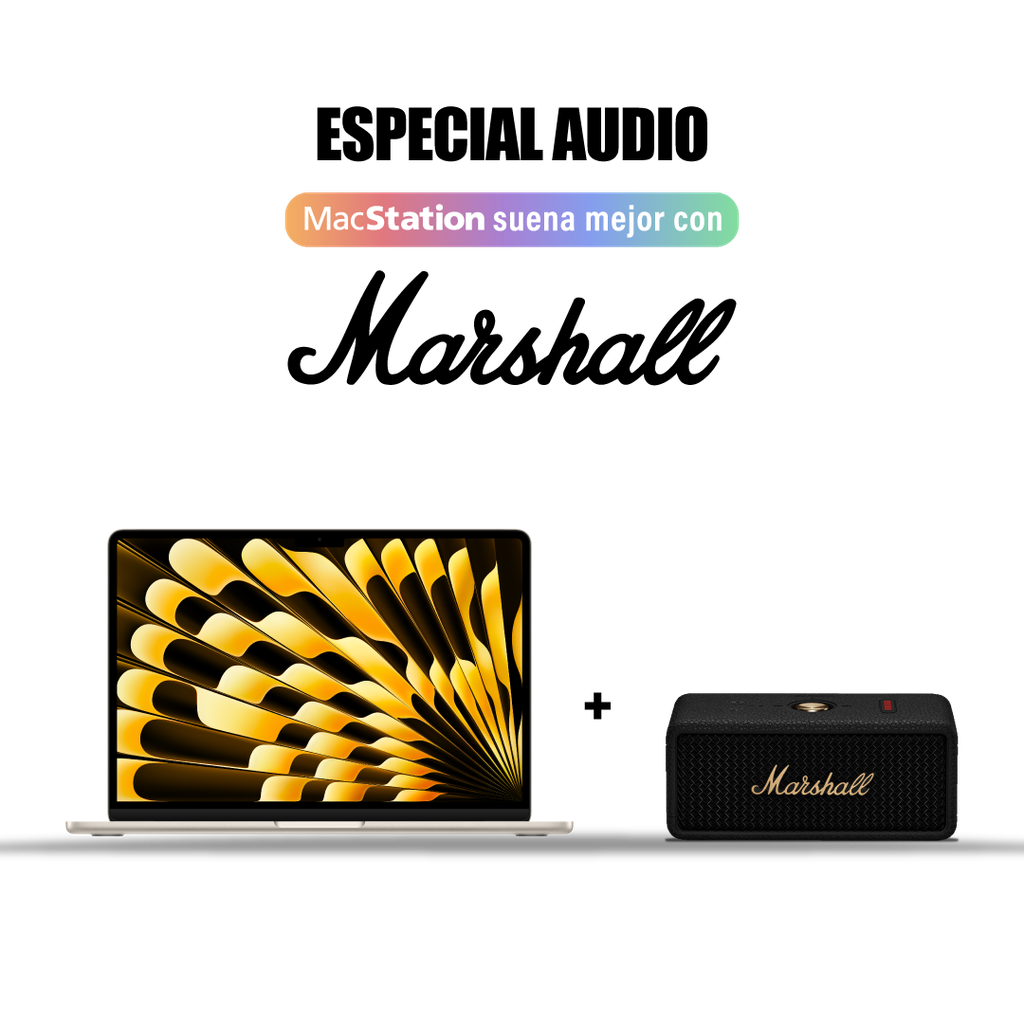MacBook Air 13" M4 256GB Blanco Estelar + [1006884] Marshall Emberton III Parlante Bluetooth - Negro y Brasa