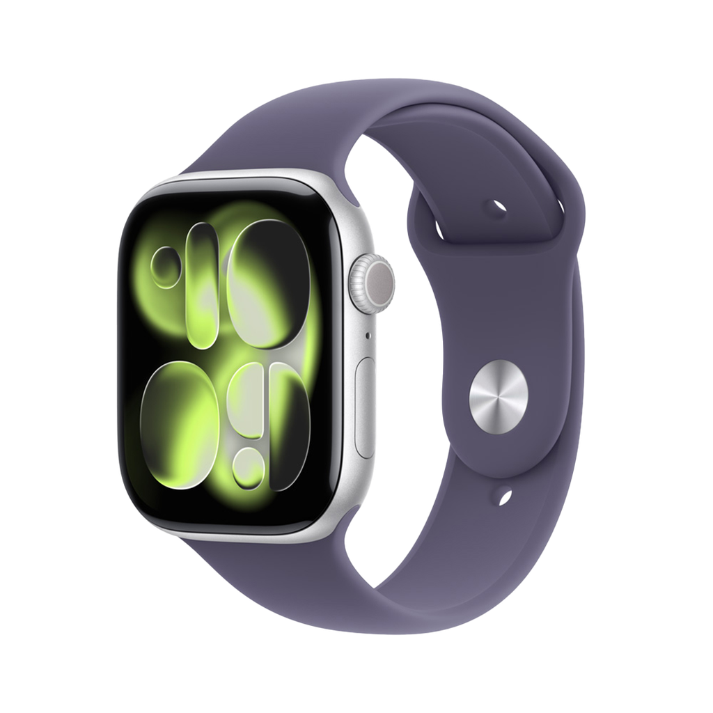 Apple Watch Series 11 ((GPS)) 46 mm - Caja de Aluminio Plata - Banda Deportiva Morado Niebla - M/L