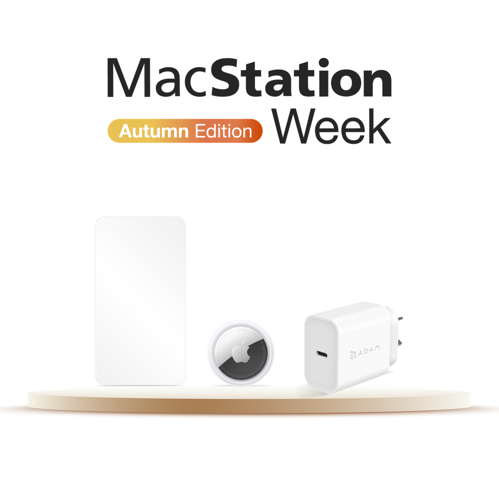 Starter Pack para iPhone 14: Vidrio Protector (B0035A0122A2S02) + AirTag | x1 (MX532BE/A) + Cargador USB-C OMNIA X20 de 20 W de Adam Elements (APAADX20ARWH)