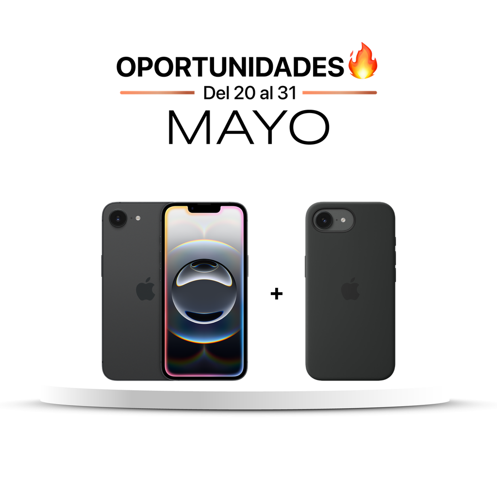 [MD1X4BE/A] iPhone 16e (Negro, 512 GB) + [MD3N4ZM/A] Funda de silicona de Apple para iPhone 16e - Negro