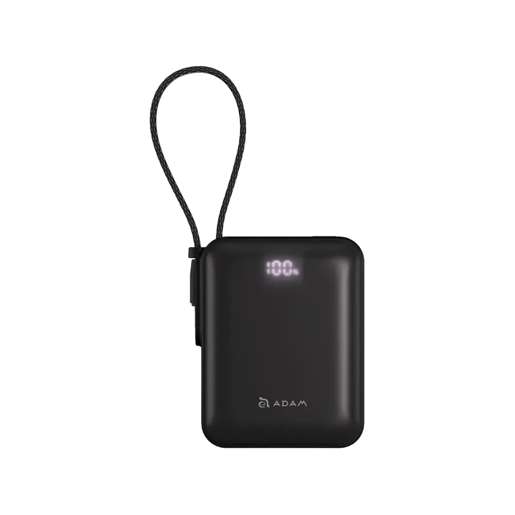 Batería externa portátil VIONTA Q Ultracompacto con cable integrado de 10.000 mAh de Adam Elements - Negro
