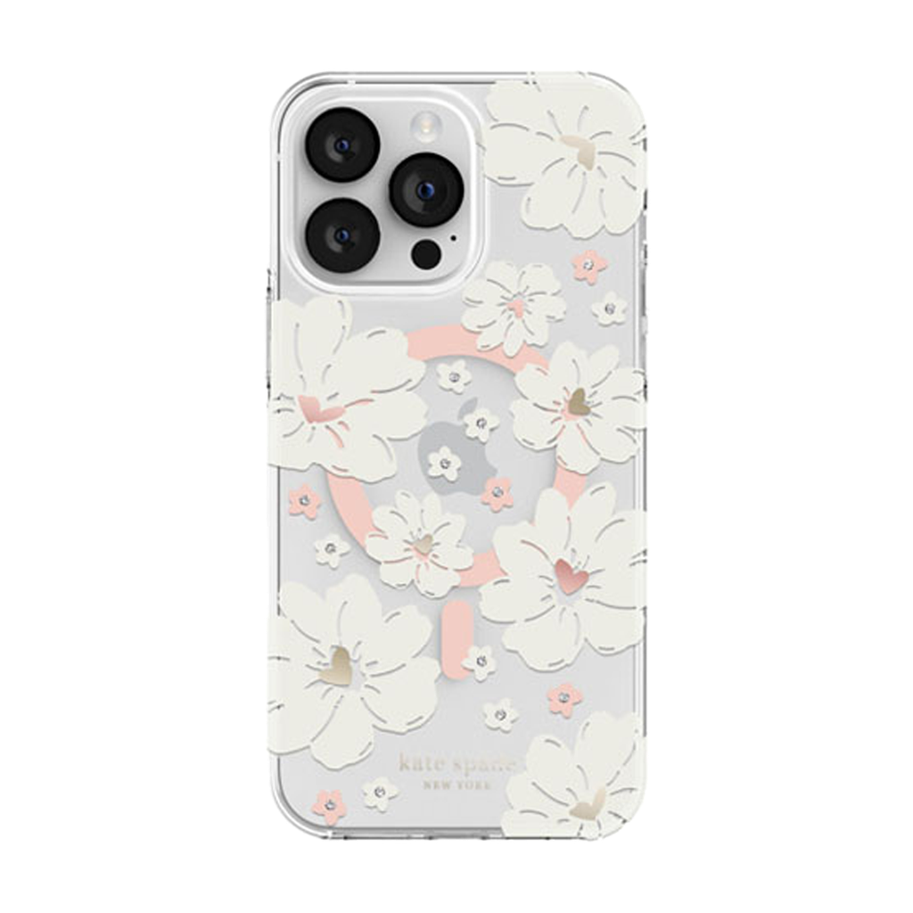 Kate Spade Funda iPhone 14 Pro Max con MagSafe - Flores Blancas/Rosas