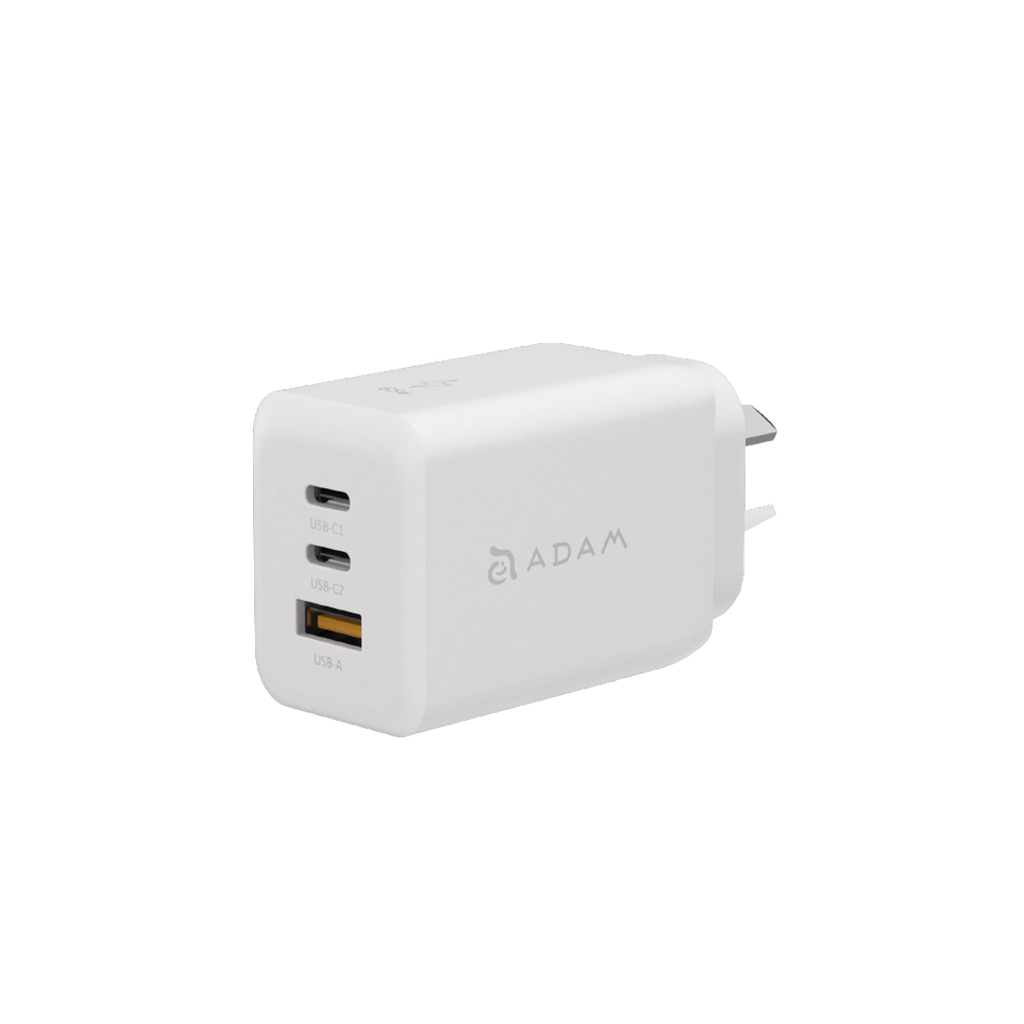 Cargador de 3 puertos GaN OMNIA X65 de 65 W de Adam Elements - Blanco