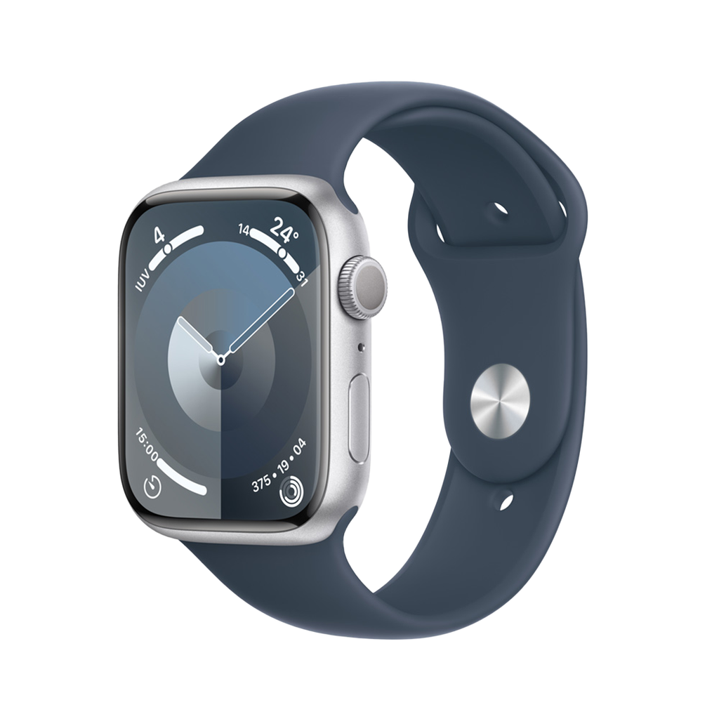 Apple Watch Series 9 GPS - 45mm - Caja de Aluminio Plata con Banda Deportiva Azul Tormenta - S/M