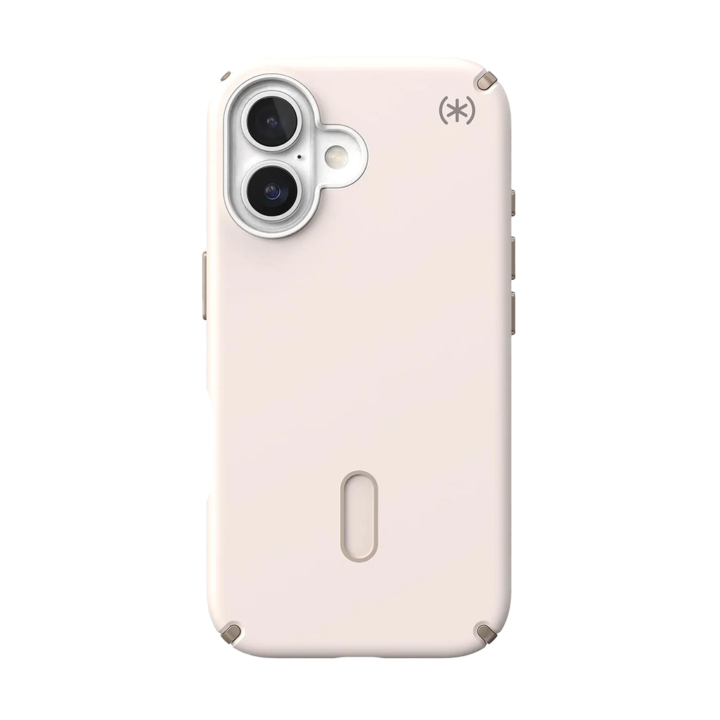 Speck Presidio 2 Pro Funda con ClickLock para iPhone 16 - Blanco Hueso/Dorado Reliquia/Marrón Avellana