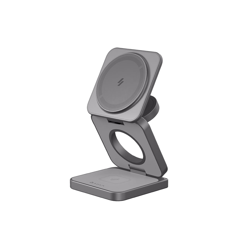 Base de carga magnética plegable 3 en 1 Mag 3 Pro de 15 W de Adam Elements - Gris espacial
