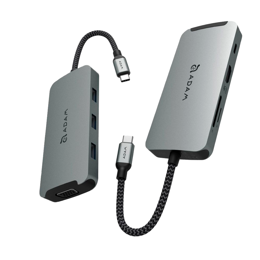 Adam Elements CASA Hub A08 USB-C 8-en-1 Hub VGA/HDMI/SD Lector de Tarjeta/USB-C/3 USB-A - Gris Espacial