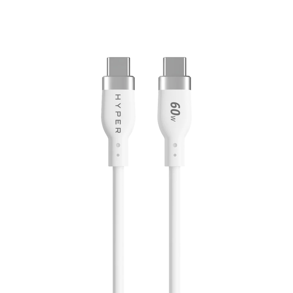 Cable de silicona de USB-C a USB-C de 60 W de HyperJuice (1.5 m) - Blanco