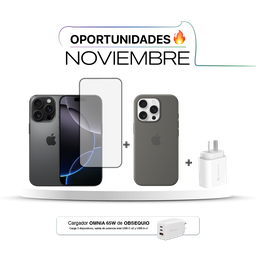 [BUNDLEIPH16PB] [MYND3BE/A] iPhone 16 Pro 128GB con Funda, Vidrio y Cargador 20W + Cargador Adam Elements X65