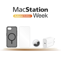 [BUNDLESPIPH16E] Starter Pack para iPhone 16e: Funda (APS4-HBVAR-SMOK) + Vidrio Protector (APS4-SUGLS-TRSP) + AirTag | x1 (MX532BE/A) + Cargador USB-C OMNIA X20 de 20 W de Adam Elements (APAADX20ARWH)