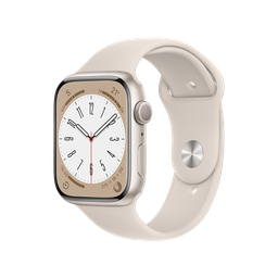 [MNP23LE/A] Apple Watch Series 8 (GPS) - Caja de Aluminio Blanco Estelar de 45 mm - Banda Deportiva Blanco Estelar - Regular