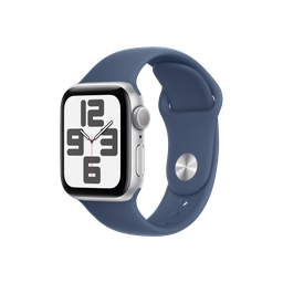 [MXED3BE/A] Apple Watch SE 2 (GPS) 40mm - Caja de Aluminio Plata con Banda Deportiva Azul Denim - M/L